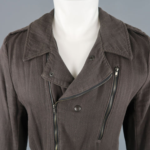 NICE COLLECTIVE M Brown Cotton Motorcycle Style Jacket