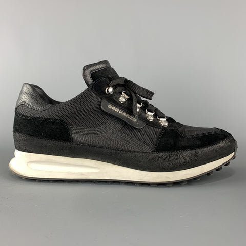DSQUARED2 Size 12 Black & White Canvas & Leather Ski Hook Sneakers