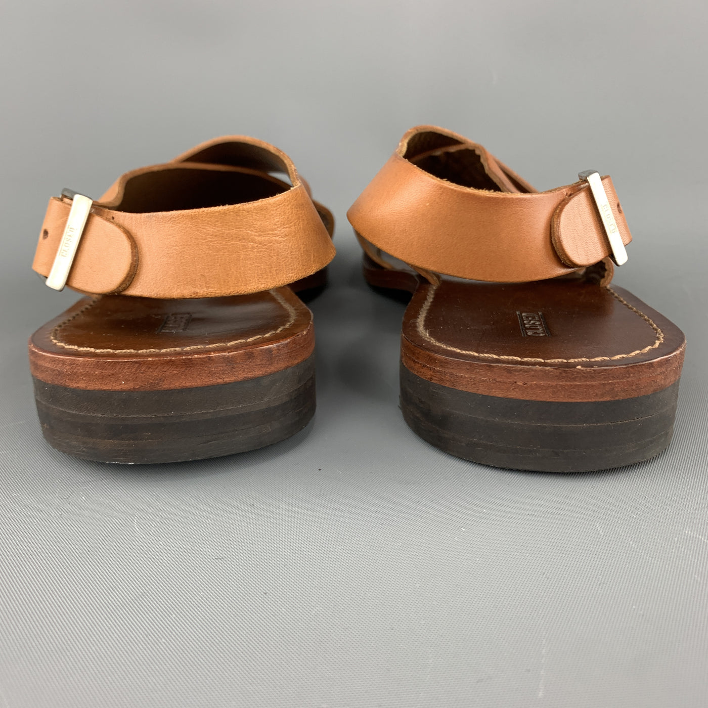 CLOSED Size 6 Tan Cross Strap Flat Sandals
