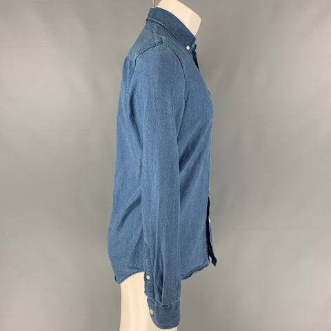 SAMSOE & SAMSOE Size S Indigo Wash Cotton Button Down Long Sleeve Shirt