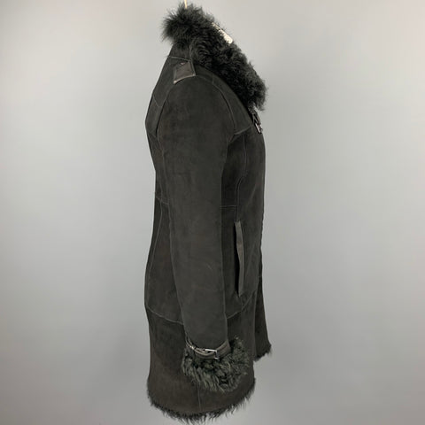 THEORY Size Petite Black Shearling Epaulettes Zip Up Coat