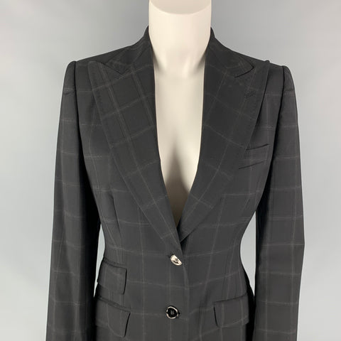 DOLCE & GABBANA Size 6 Black & Charcoal Windowpane Wool Jacket Blazer