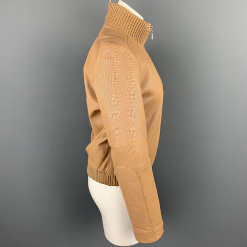ESCADA Taille 4 Blouson Bomber En Cuir Perforé Beige