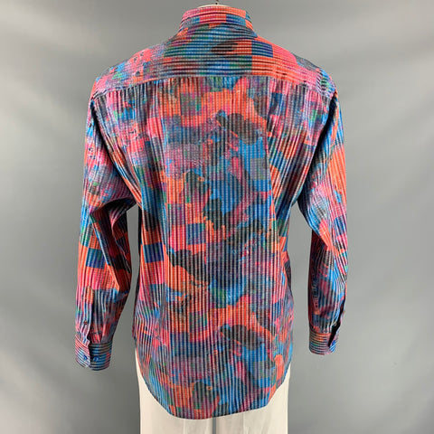 GENE HILLER Size XL Multi-Color Print Cotton Button Up  Long Sleeve Shirt