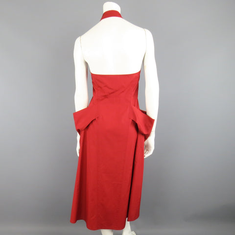DONNA KARAN Size 4 Red Cotton Halter Top A Lline Shirt Dress