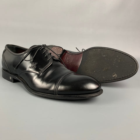 LOUIS VUITTON Size 7.5 Black Patent Leather Cap Toe Lace Up Shoes