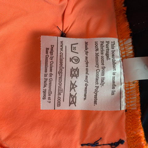 CUISSE DE GRENOUILLE Size S Navy & Neon Orange Two Toned Polyester Swim Trunks