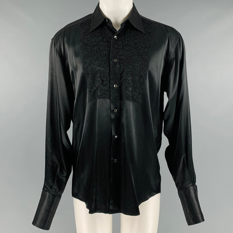 MOSCHINO Talla M Camisa Manga Larga Puño Francés Negro
