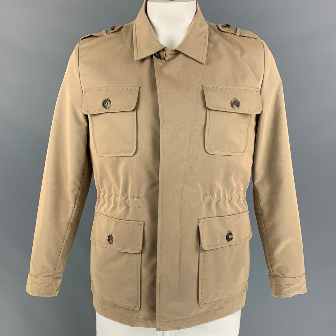 ISAIA Size 40 Khaki Cotton / Polyester Hidden Placket Jacket