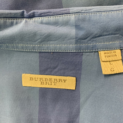 BURBERRY BRIT Size L Blue Plaid Cotton Button Down Long Sleeve Shirt