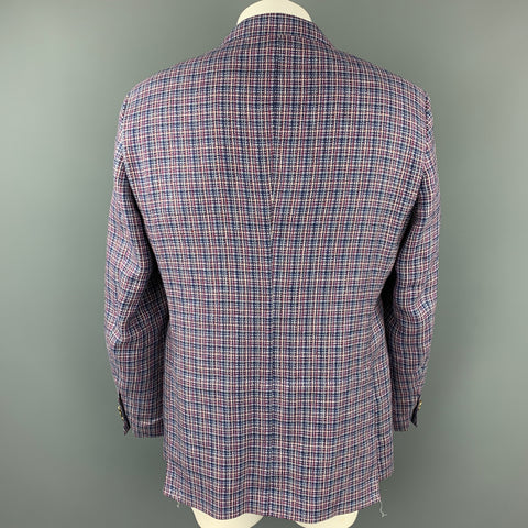 ETRO Size 48 Blue & Red Plaid Hemp Blend Notch Lapel Sport Coat