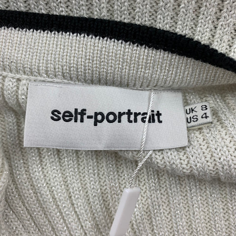 SELF-PORTRAIT Size 4 White Silver Knit Ribbed Long Cardigan