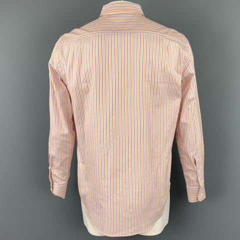 LORO PIANA Size L Purple & Orange Stripe Cotton Button Up Long Sleeve Shirt