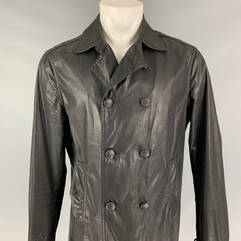 JOHN VARVATOS Taille M Manteau double boutonnage en coton enduit noir