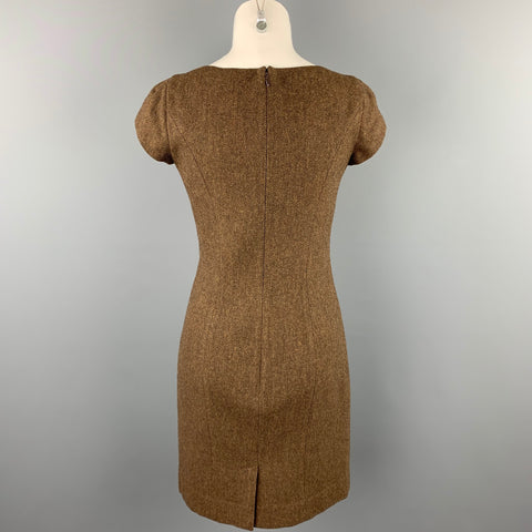 RALPH LAUREN Black Label Taille 4 Robe fourreau en laine d'agneau à chevrons marron