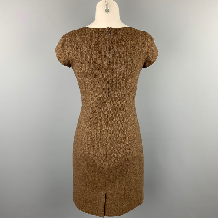RALPH LAUREN Black Label Talla 4 Vestido tubo de lana de cordero en espiga marrón
