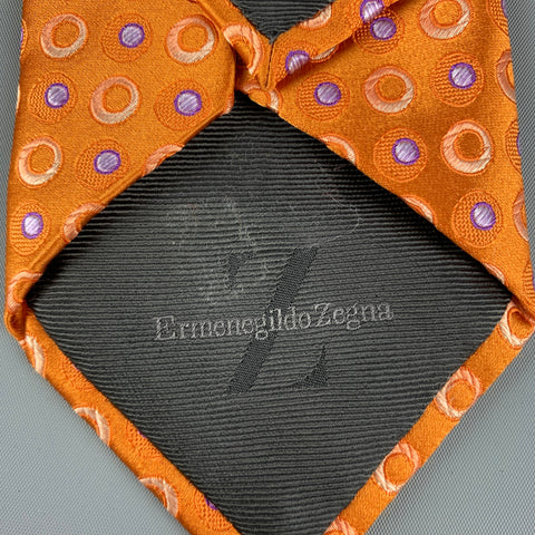 ERMENEGILDO ZEGNA Orange Purple Dots Silk Tie
