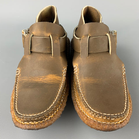 QUODDY Size 8 Brown Antique Leather Crepe Sole Ring Boots