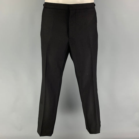 BURBERRY LONDON Size 44 Black Wool Mohair Notch Lapel Tuxedo Suit