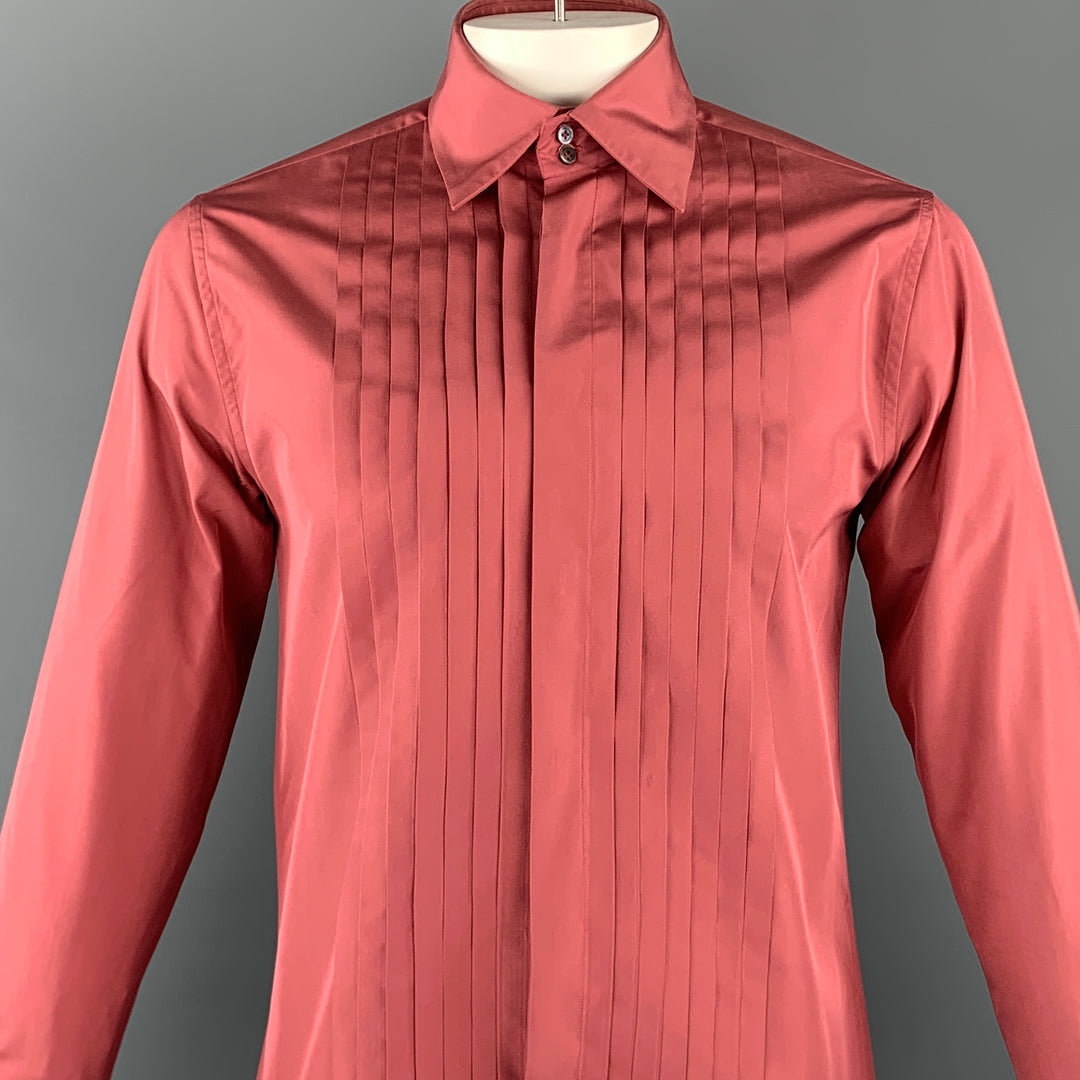 JIL SANDER Camisa de manga larga con puño francés de seda plisada color rubor Talla L