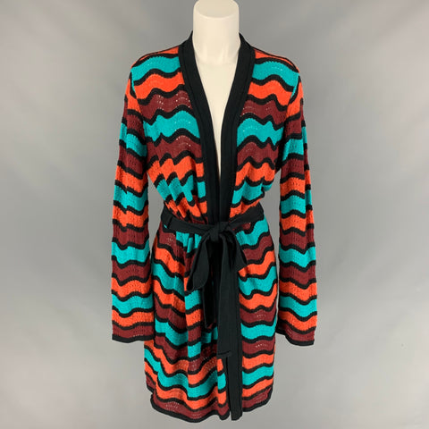 M MISSONI Size 6 Multi-Color Knitted Stripe Wool Blend Coat