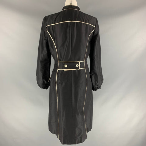 CAROLINA HERRERA Size 12 Black White Cotton & Silk Coat