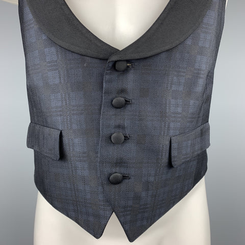 BAND OF OUTSIDERS Talla 38 Chaleco con cuello chal de seda a cuadros negro y azul marino
