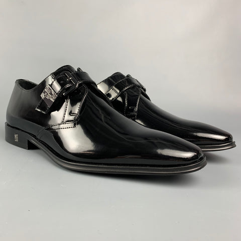 VERSACE COLLECTION Size 7 Black Patent Leather Monk Strap Loafers