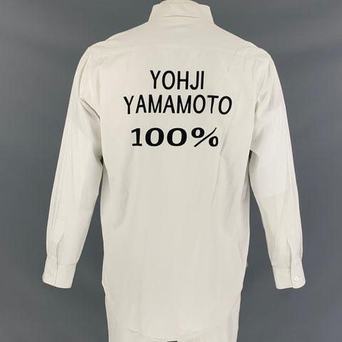 YOHJI YAMAMOTO Spring 2007 Size L White Graphic Cotton Long Sleeve Shirt