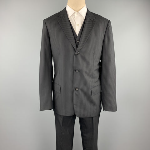JIL SANDER Size 42 Long Black Stripe Wool Notch Lapel 3 Piece Suit