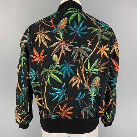 MONITALY Size 40 Black Multi-Color Print Cotton Zip Up Jacket