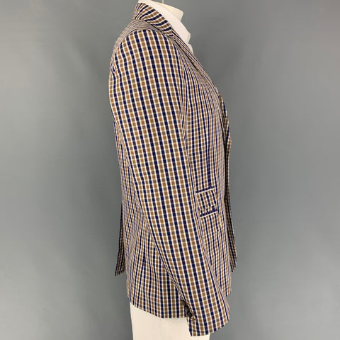 DSQUARED2 Size 44 Brown Navy Checkered Cotton Notch Lapel Sport Coat