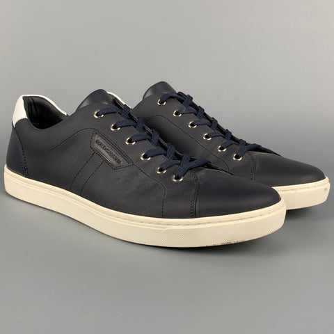 DOLCE & GABBANA Size 12 Navy & White Leather Lace Up Sneakers