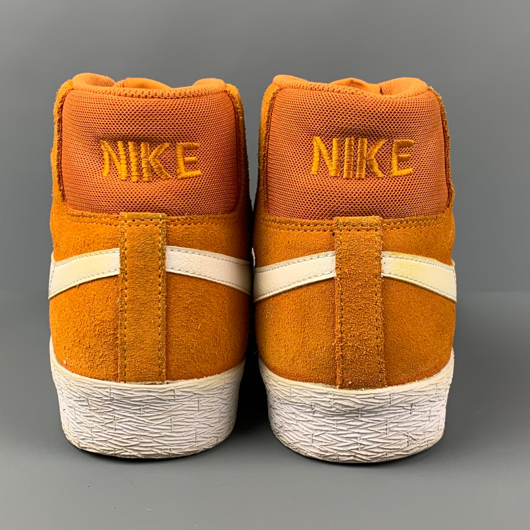 NIKE Size 12 Orange Leather Blazer Mid Sneakers