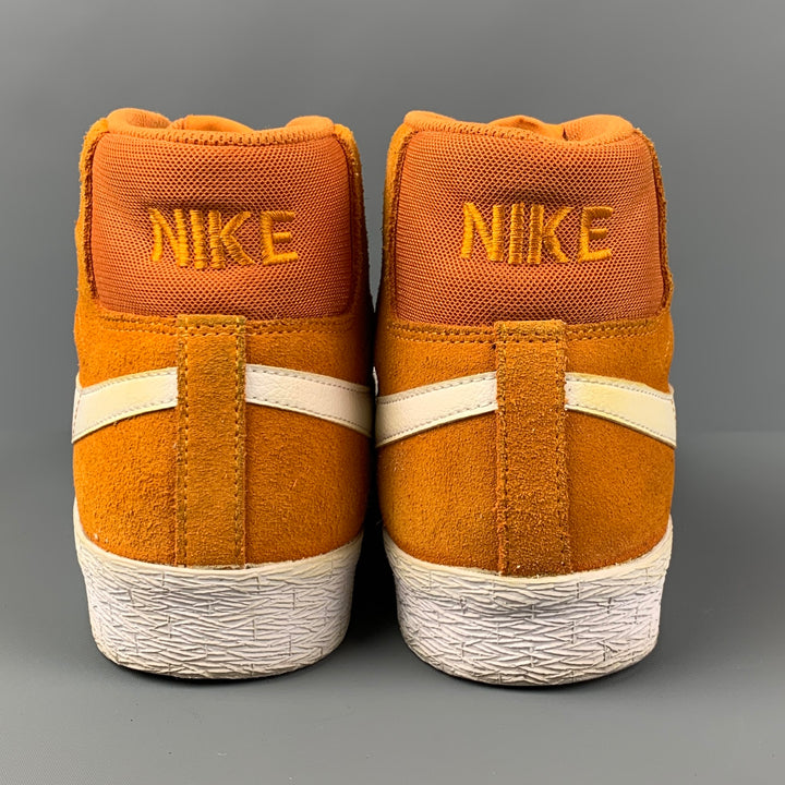 NIKE Size 12 Orange Leather Blazer Mid Sneakers