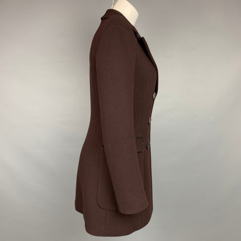 PRADA Taille 2 Manteau à double boutonnage en laine vierge marron mélangée