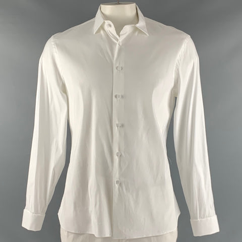 PRADA Taille L Chemise à manches longues en coton mélangé blanc à manchette française