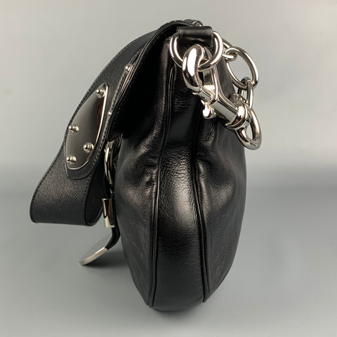 GUCCI Black & Silver Leather Shoulder Bag