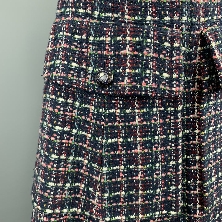 CHANEL FW 2013 Size 2 Navy Multi-Color Tweed High Collar A Line Skirt-Suit
