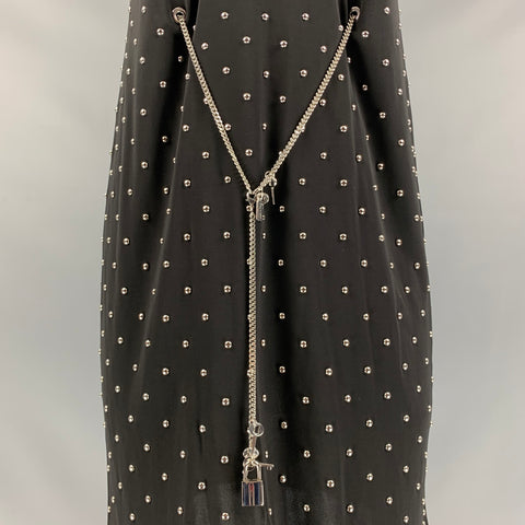MOSCHINO Talla 6 Vestido recto por debajo de la rodilla con tachuelas de poliéster negro plateado