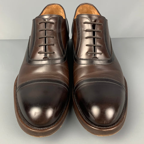 LOUIS VUITTON Size 11 Brown Antique Leather Cap Toe Lace Up Shoes