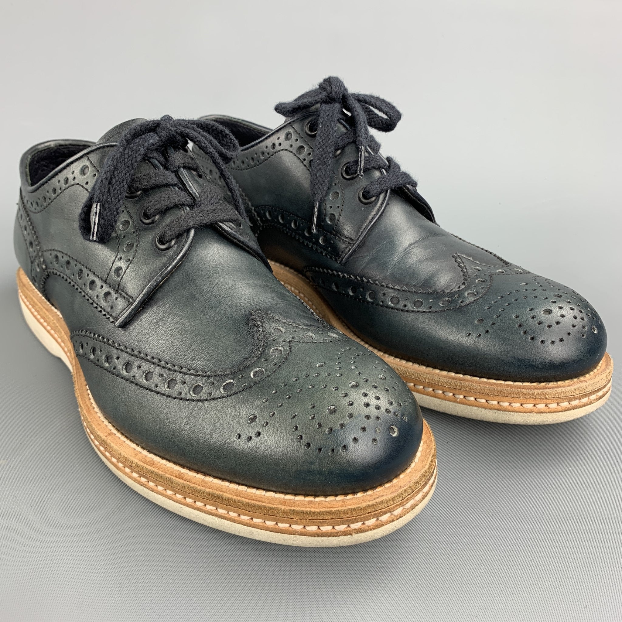 Santoni　8 SANTONI Loafers Dress Shoes Sz. 8 EE Woven Moc Toe Leather