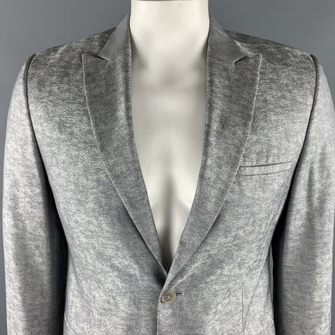 COLECCIÓN CALVIN KLEIN Talla 40 Abrigo deportivo con solapa de pico de seda y lana jaspeada plateada