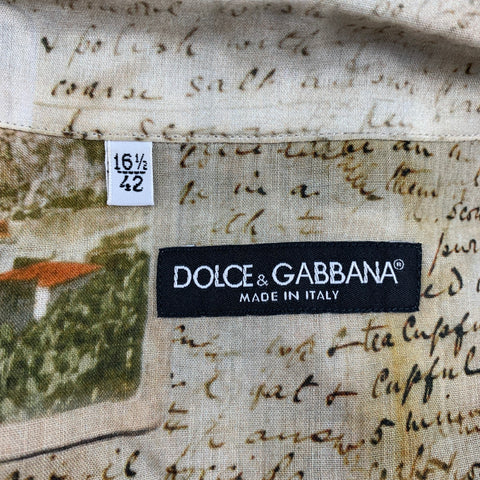 DOLCE & GABBANA Size L Multi-Color See Through Picture Long Sleeve Shirt