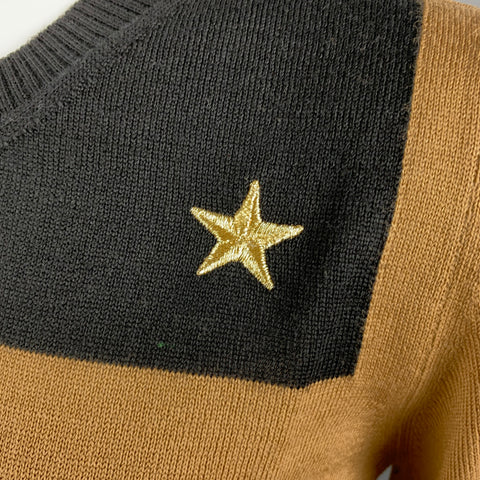 LOVE MOSCHINO Taille 6 Beige Noir Laine / Acrylique Color Block Poches Avant Gold Stars Pull