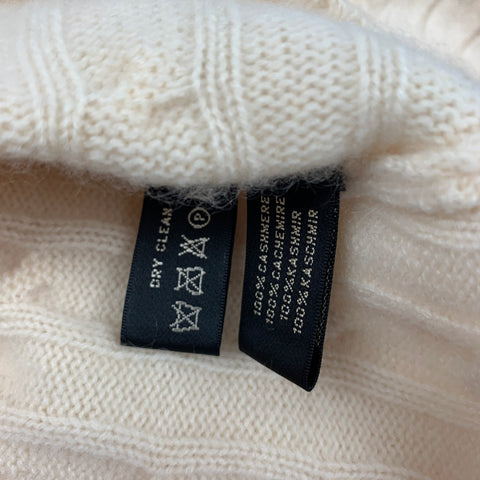 RALPH LAUREN Black Label Size M Cream Cashmere Cable Knit V-Neck Sweater