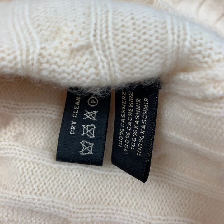 RALPH LAUREN Black Label Size M Cream Cashmere Cable Knit V-Neck Sweater
