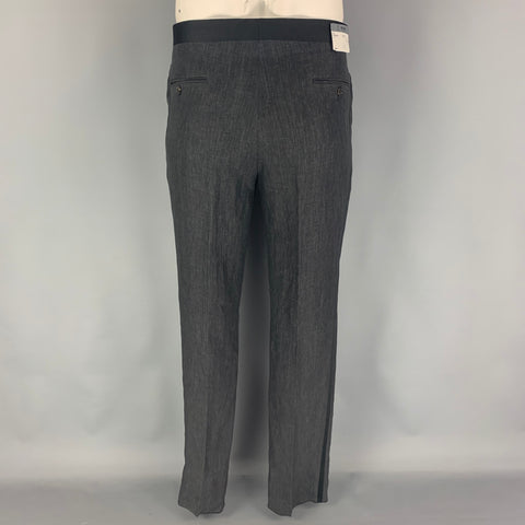 TODD SNYDER Size 40 Charcoal Black Linen Peak Lapel Tuxedo Suit