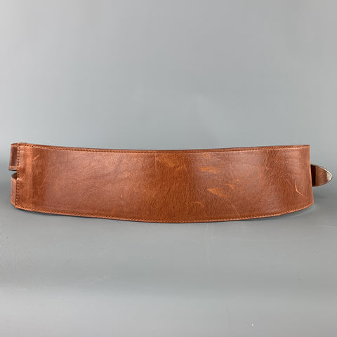 OSCAR DE LA RENTA Size M Tan Leather Silver Buckle Wrap Belt