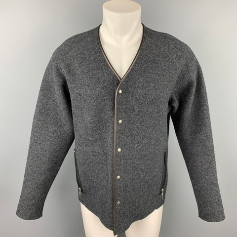 RYAN ROBERTS Size M Charcoal Textured Wool Snaps Cardigan